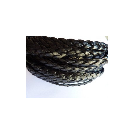 CUIR TRESSE 10X3mm NOIR le mètre