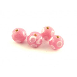 PERLE ARTISANALE INDIENNE A POIS "ROSE" x5