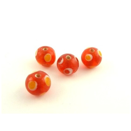 PERLE ARTISANALE INDIENNE A POIS "ROUGE" x5