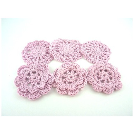 FLEURS AU CROCHET x  6 ROSE PALE