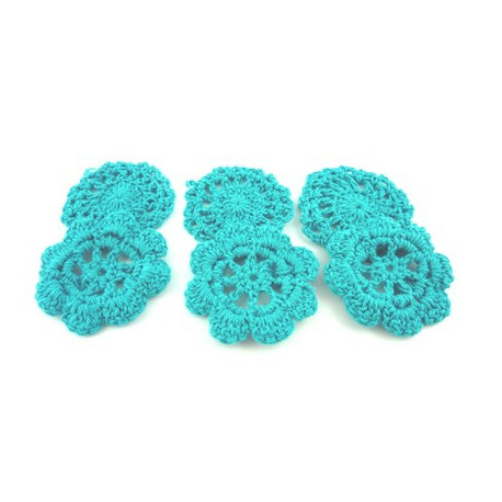 FLEURS AU CROCHET x  6 TURQUOISE