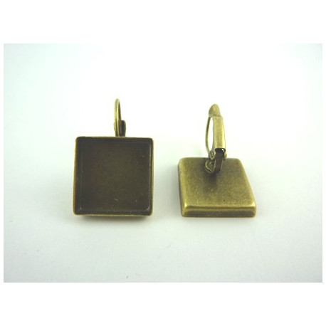 SUPPORT DE BOUCLE D'OREILLE CARRE 15MM BRONZE la paire